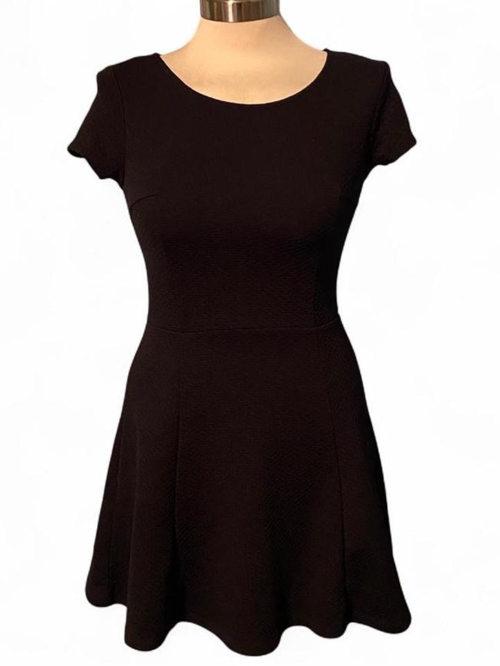 H&M Black Short Sleeve Fit-and-Flare Mini Dress